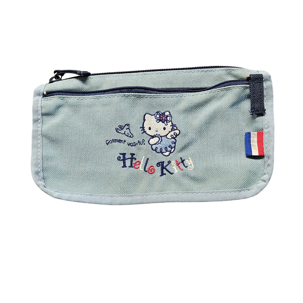 Sanrio Hello Kitty Pouch Light Blue French Theme Embroidered Zipper Bag 8x4.5
